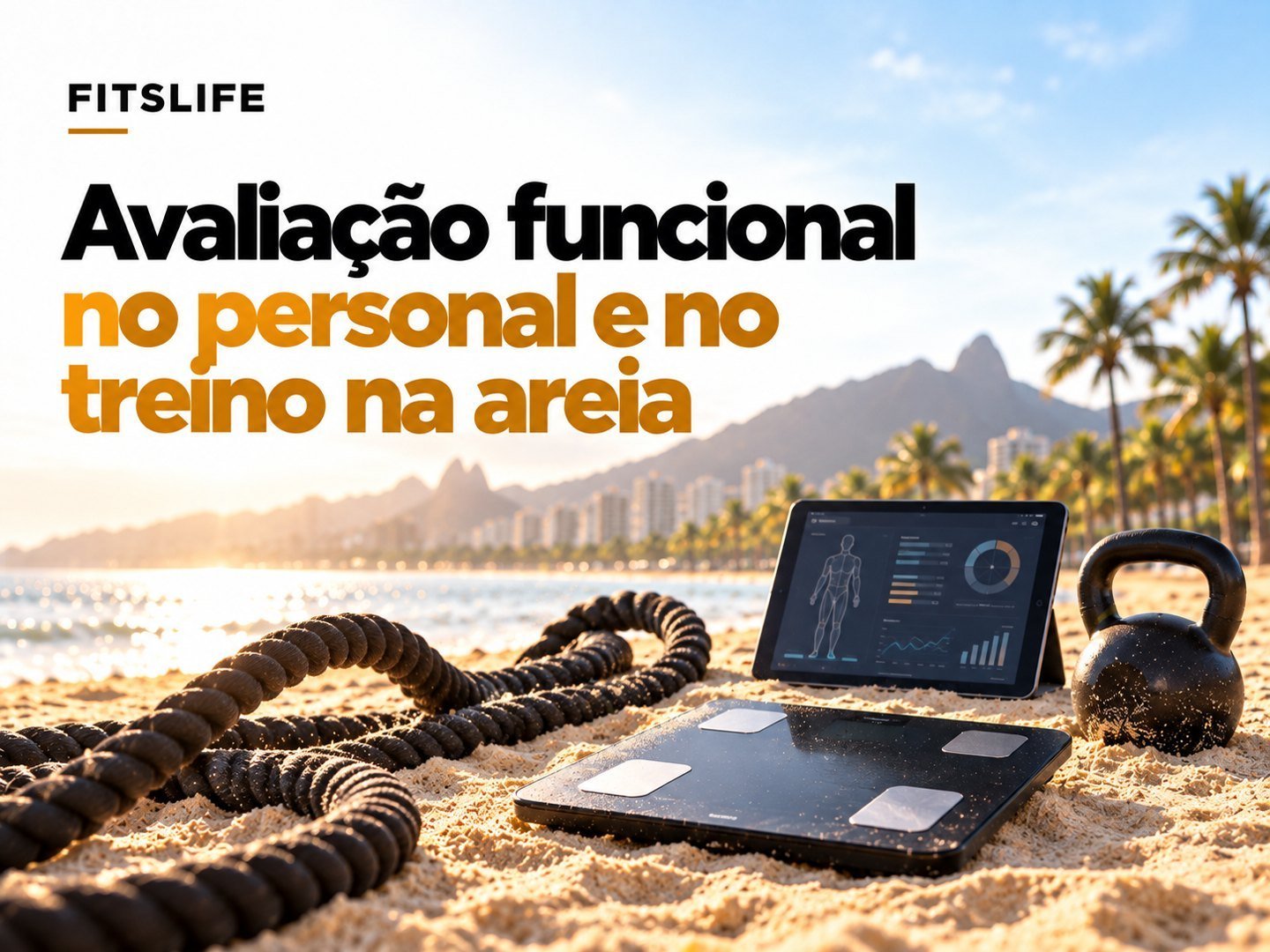 Avaliação funcional no personal trainer e no treino na areia, com bioimpedância e implementos de treino
