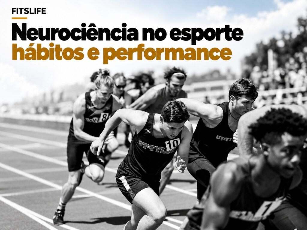 Atletas em corrida na pista, em capa sobre neurociência no esporte, hábitos e performance.
