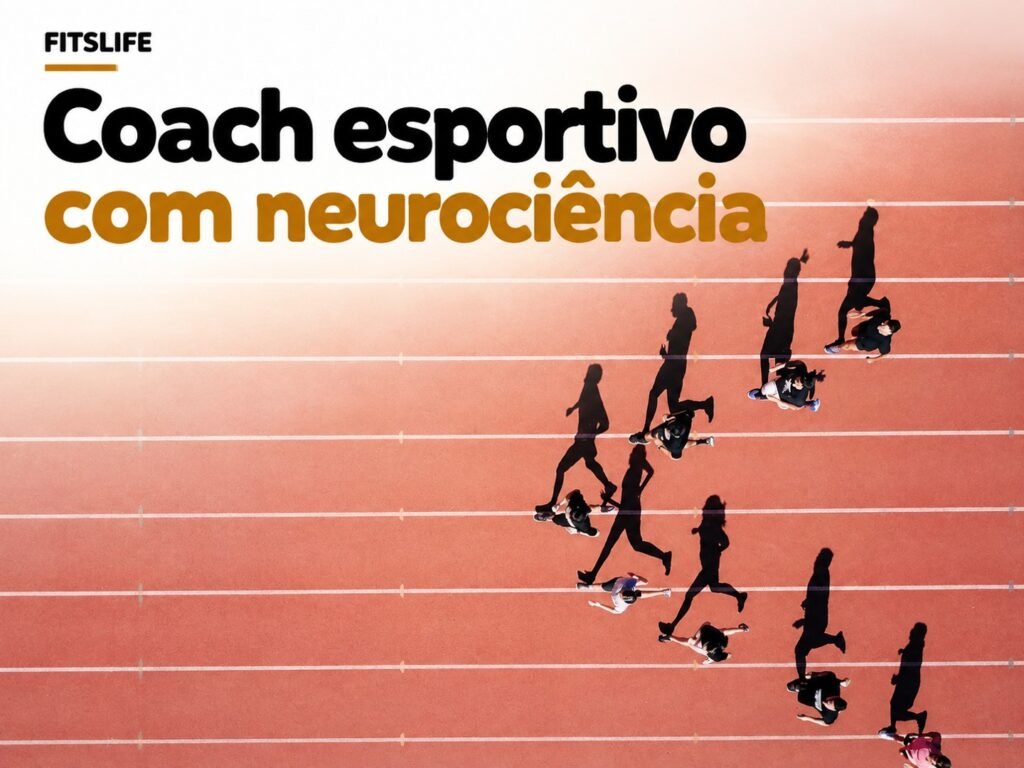 Corredores vistos de cima em uma pista, em capa sobre coach esportivo com neurociência.